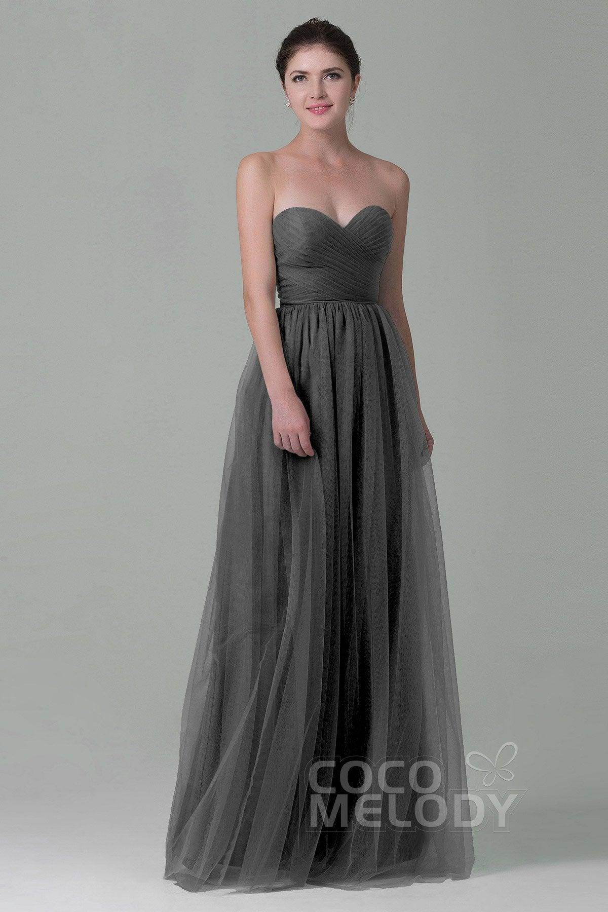 Sheath-Column Floor Length Tulle Bridesmaid Dress COZF1500E - COCOMELODY